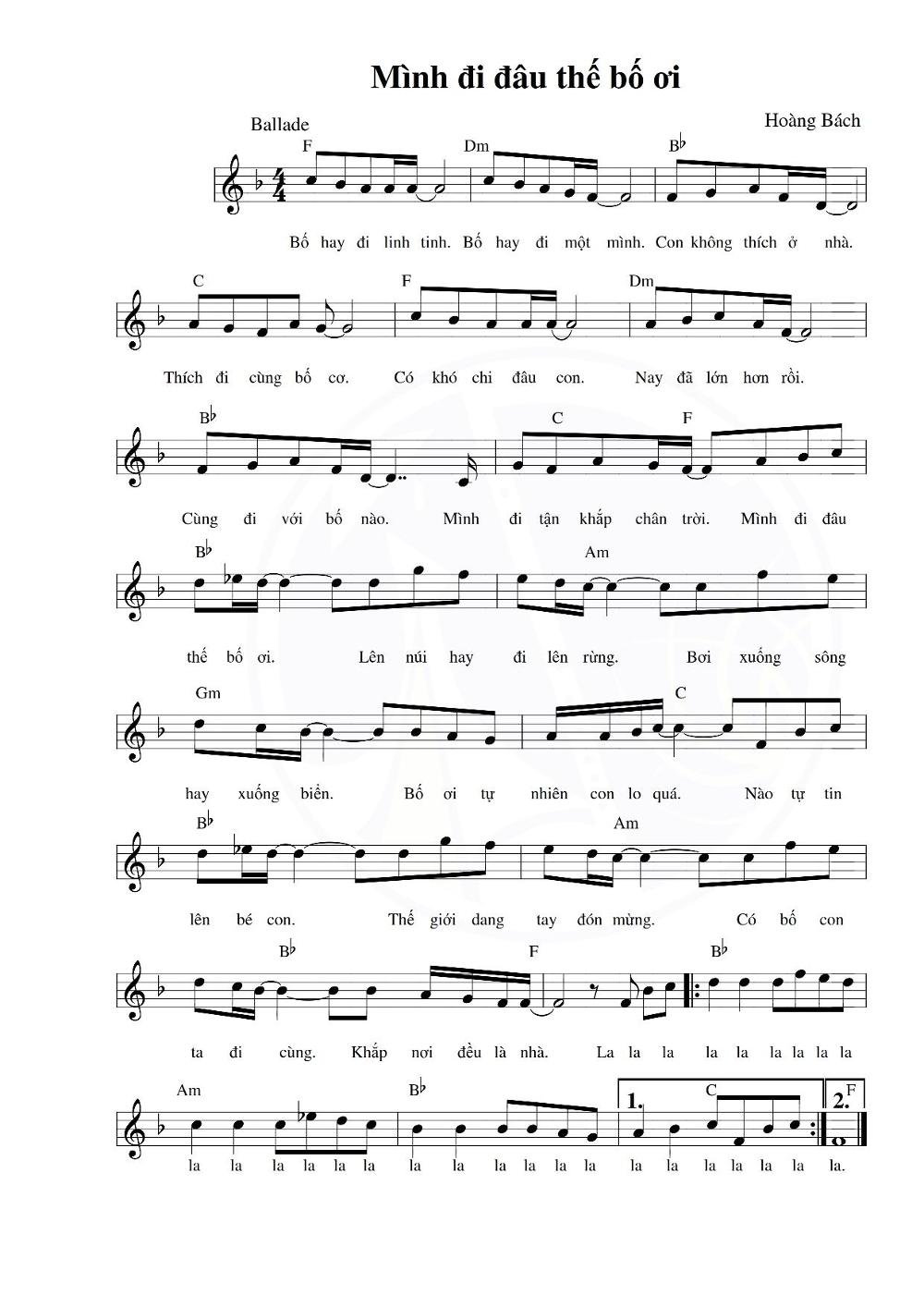 Sheet nhạc Mình Đi Đâu Thế Bố Ơi